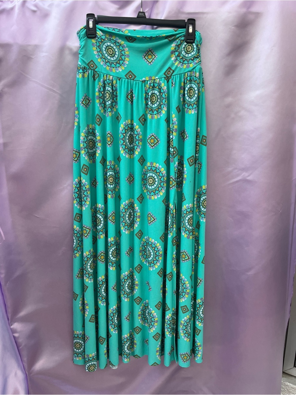 New York & Company Teal Stretch Maxi Skirt with Multicolor Medallion Print
